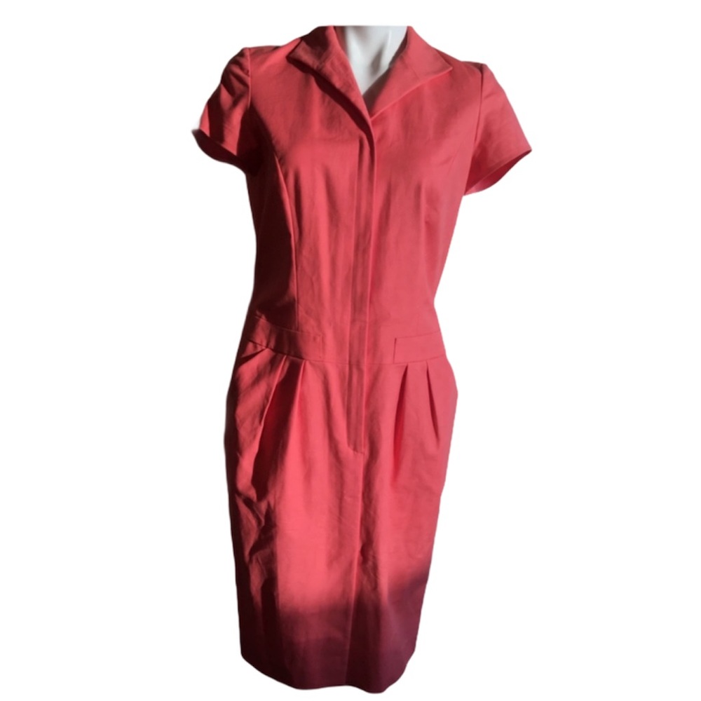 Lafayette 148 salmon/pink collared short sleeve retro dress Sz 6-